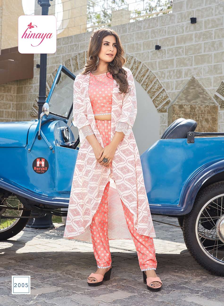 HINAYA PRESENTS ANANYA VOL-1 TrENDY RAyON JACKETS WITH INNER CROP TOPS AND PANTS -3PC 