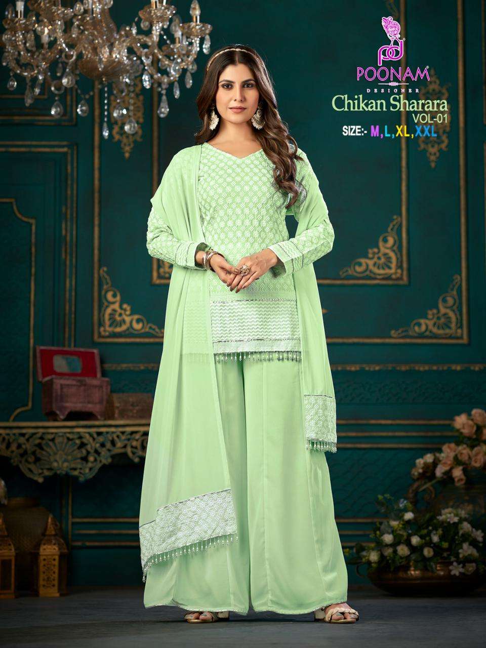 Poonam Designer Chikan Sharara vol-01 With Handwok