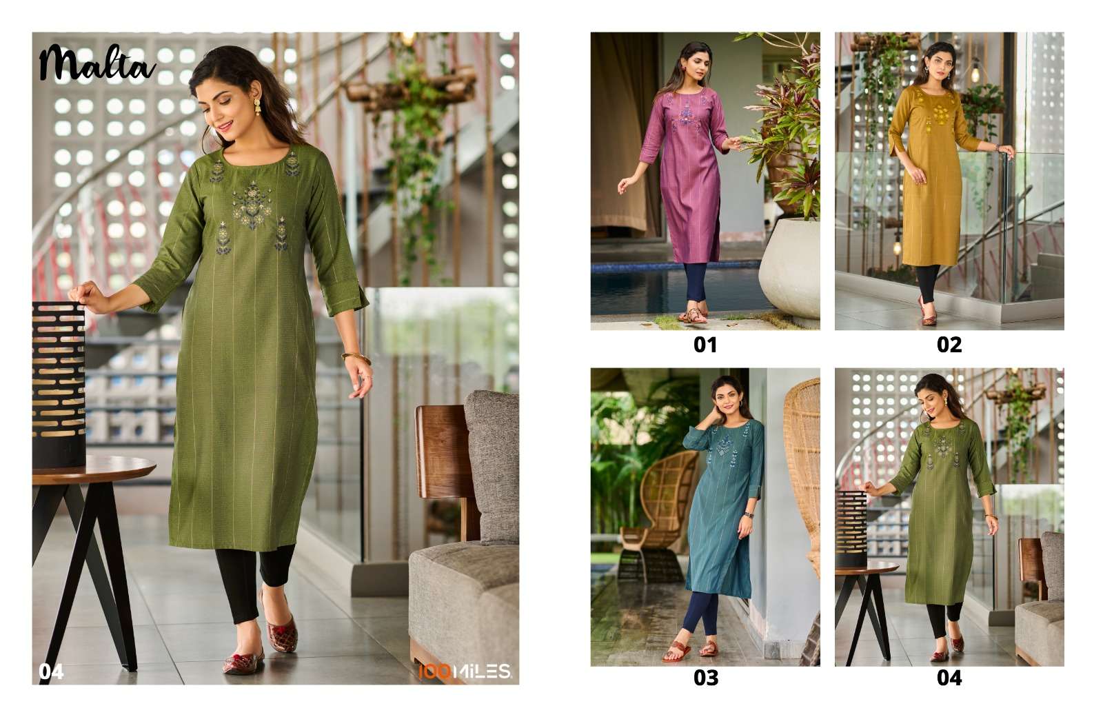 100 Miles Malta Embroidered Work Designer Kurti Collection Wholesale Price