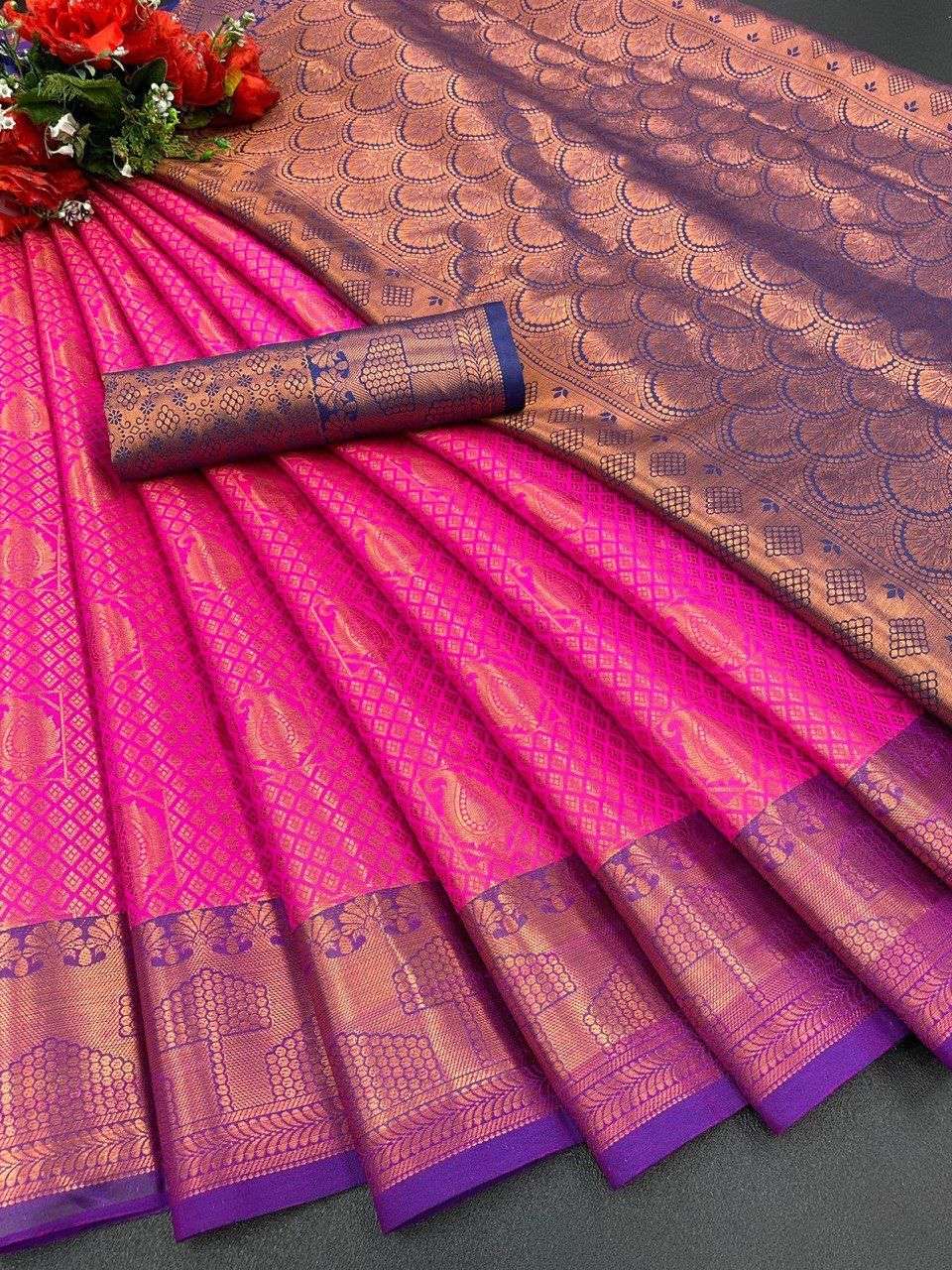 Buy Pink(Single Tone) - Kanchipuram silk Saree online | Kanchipuram silk  from ShrusEternity