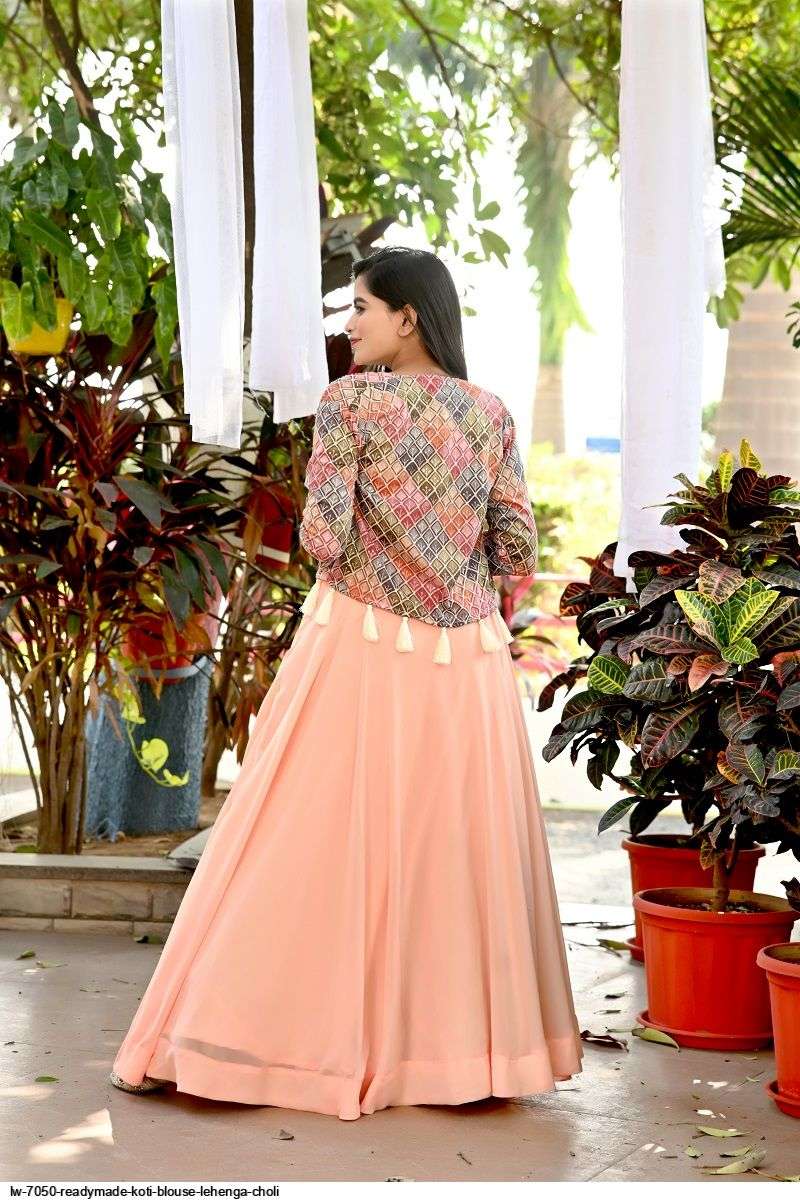Multi Colored Embroidered Lehenga in Chinon with Mirror Work Blouse...