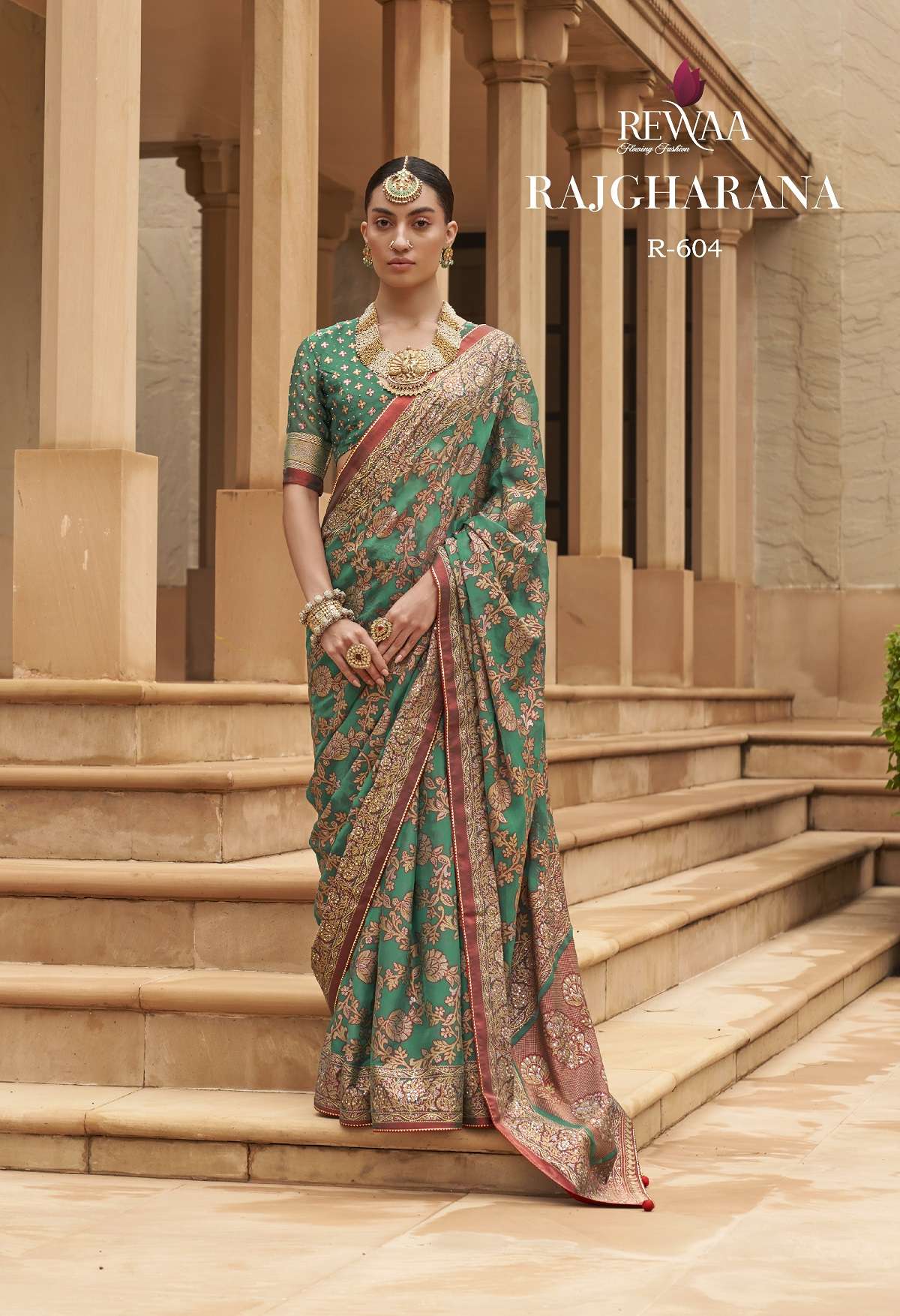 Green & Yellow Spun Silk brasso saree - Fabstry