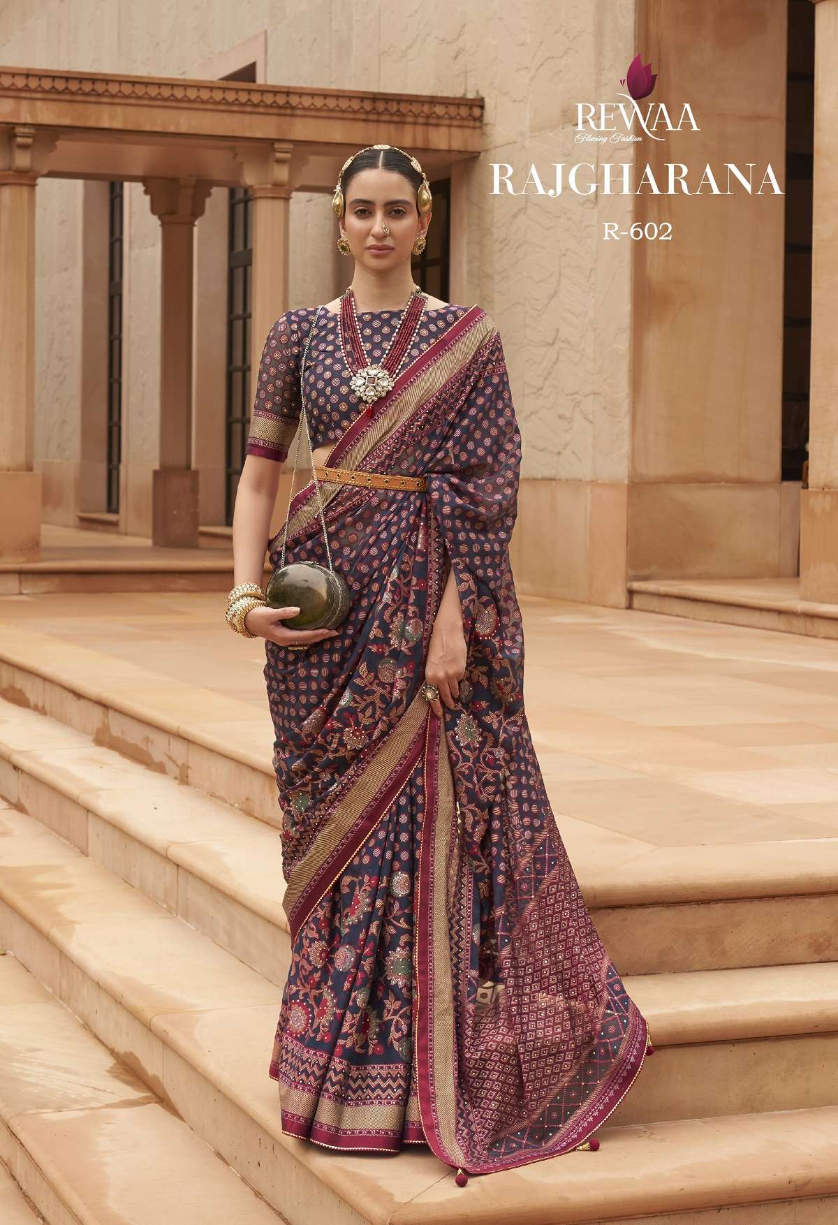 Wine Woven Organza Brasso Saree - Urban Womania