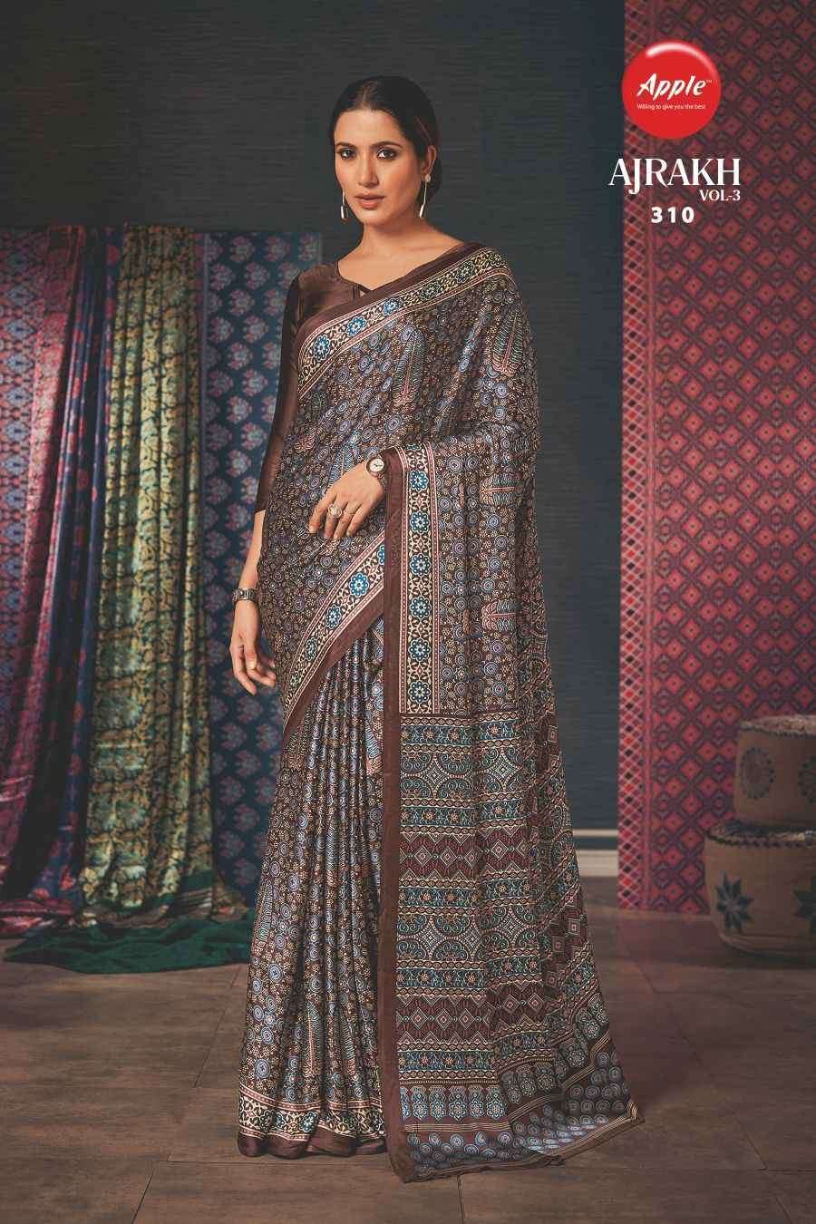 Apple Ajrakh Vol 3 Casual Printed Crepe Saree Wholesale catalog