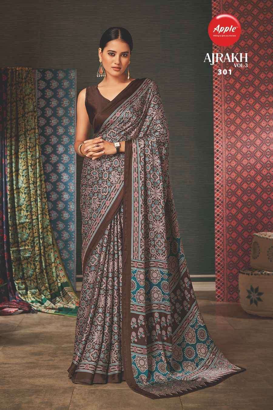 Apple Ajrakh Vol 3 Casual Printed Crepe Saree Wholesale catalog