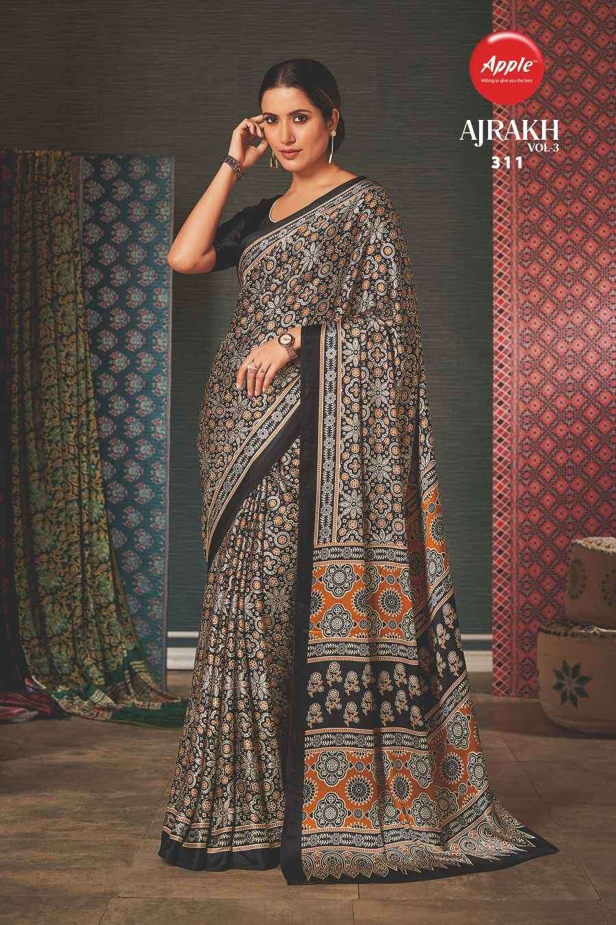 Apple Ajrakh Vol 3 Casual Printed Crepe Saree Wholesale catalog