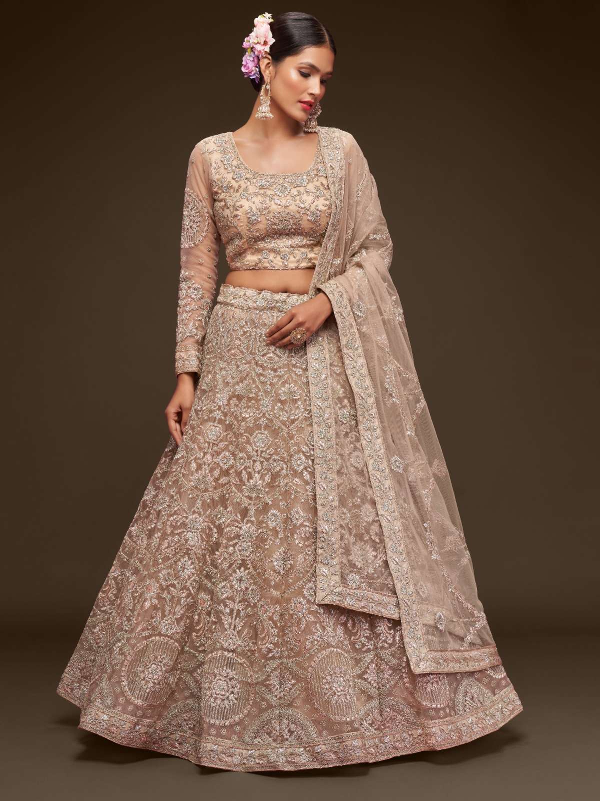 Pink Sequinned Semi-Stitched Lehenga & Ready to Wear Ruched Blouse –  Inddus.com