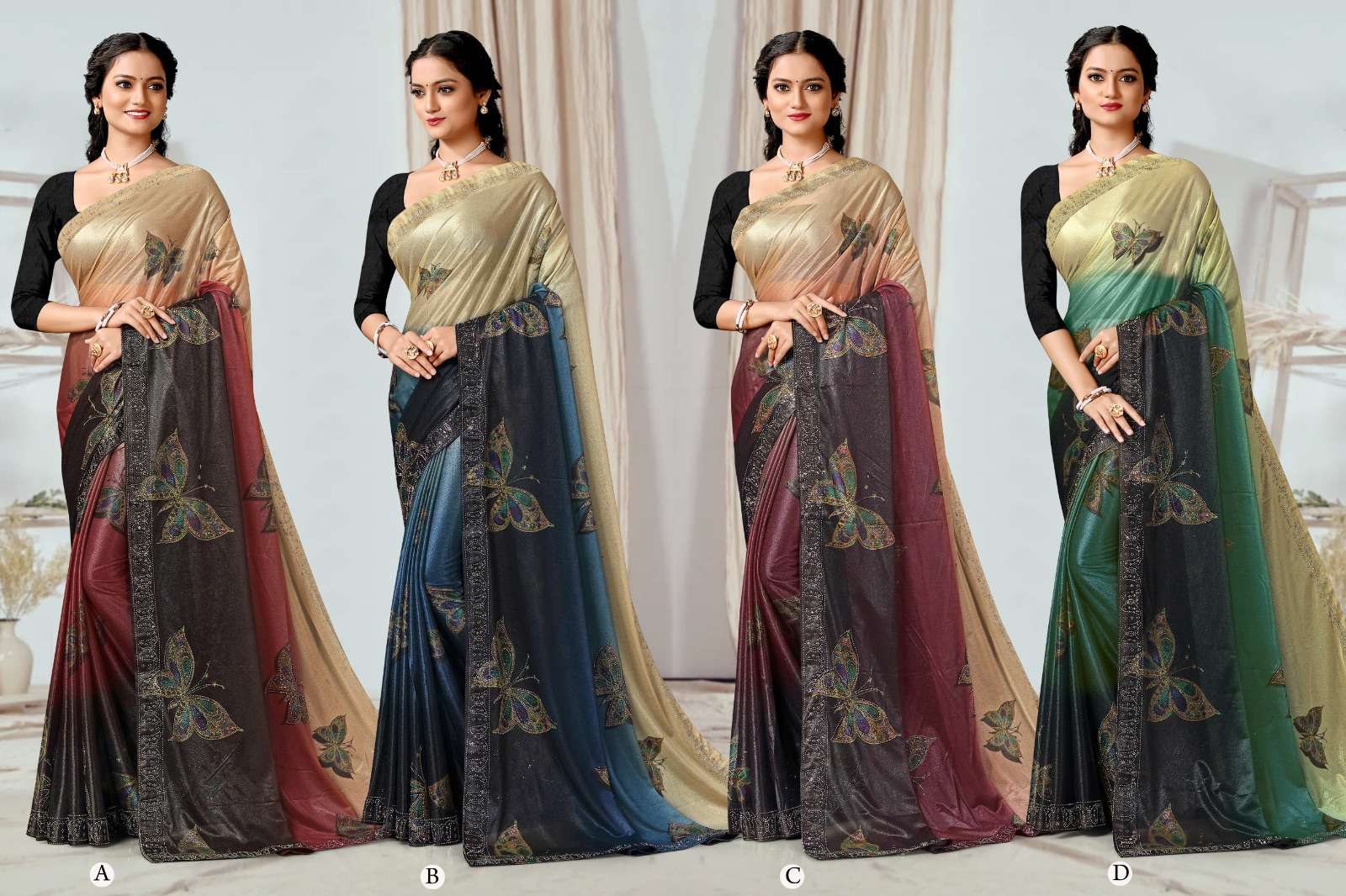 SAMANTHA BY RONISHA SAREE FABRICS IMPORTED LYCRA PRINT WITH SIROSKI WORK FANCY DESIGNER SAREE