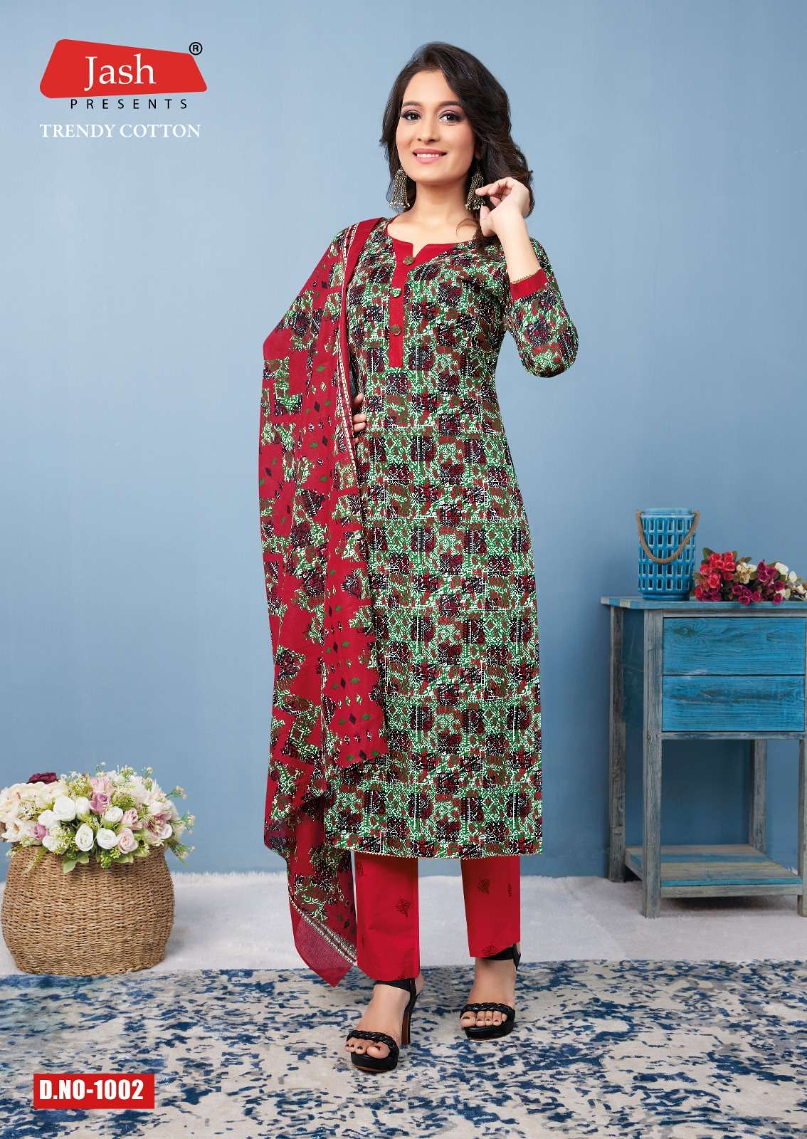 Women Straight Fit Cotton Ethnic Block Motif Printed Embellished Kurta Set  with Dupatta & Trouser Pant – Mirchi Fashion