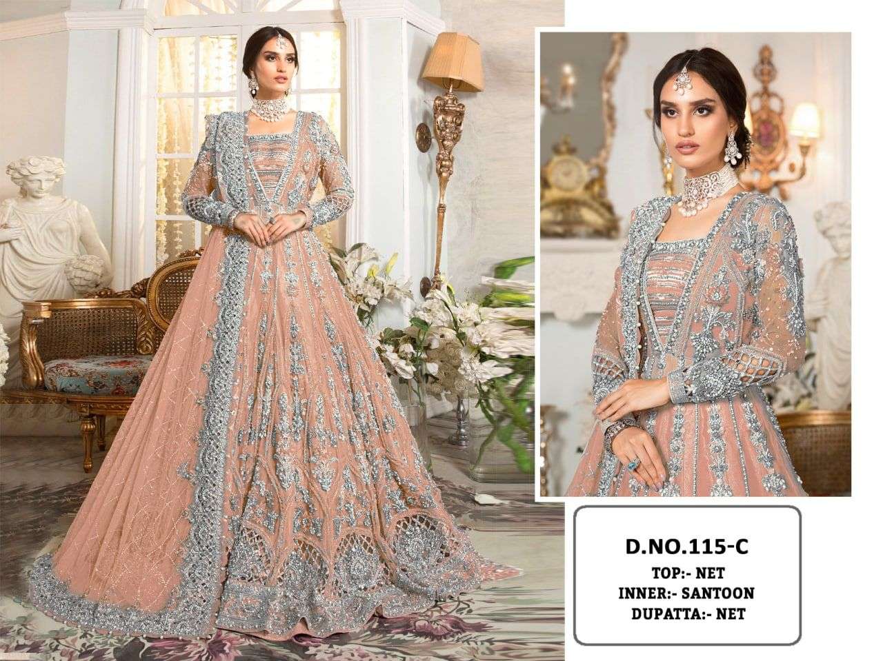 KF - 115 Butterfly Net With Embroidery Pakistani Suits Wholesale catalog