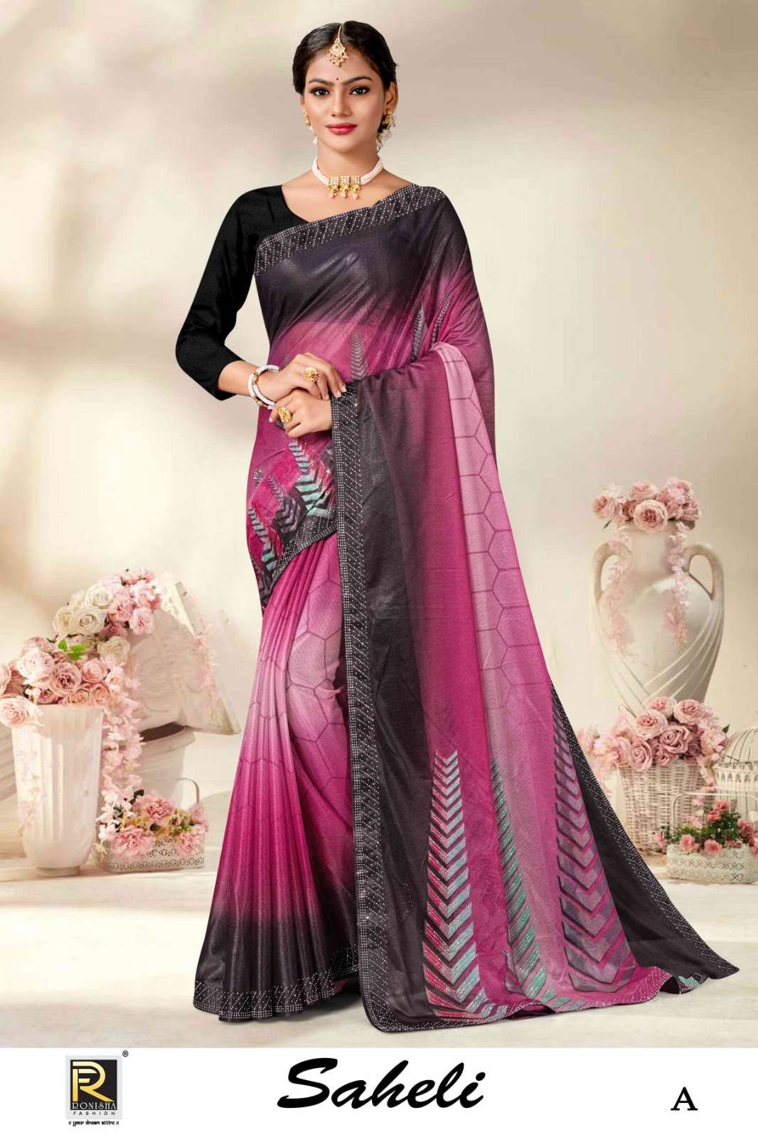 SAHELI  BY RONISHA SAREE IMPORTED LYCRA DIGITAL PRINT WITH SIROSKI DIAMOND SUPER HIT COLLECTION 