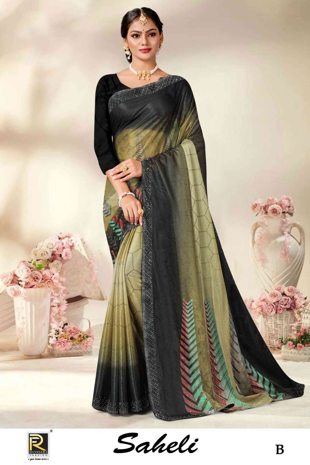 SAHELI  BY RONISHA SAREE IMPORTED LYCRA DIGITAL PRINT WITH SIROSKI DIAMOND SUPER HIT COLLECTION 