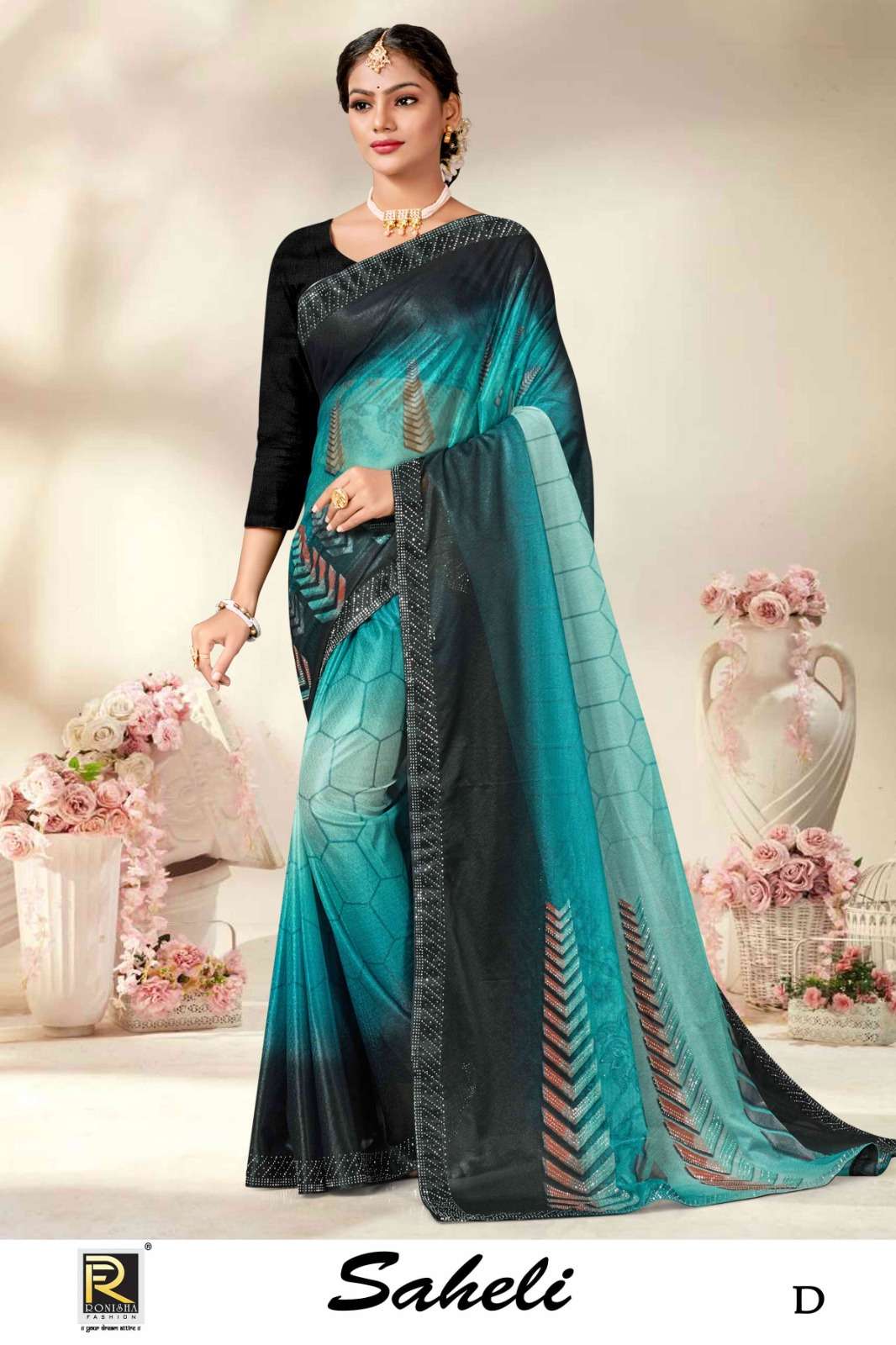 SAHELI  BY RONISHA SAREE IMPORTED LYCRA DIGITAL PRINT WITH SIROSKI DIAMOND SUPER HIT COLLECTION 