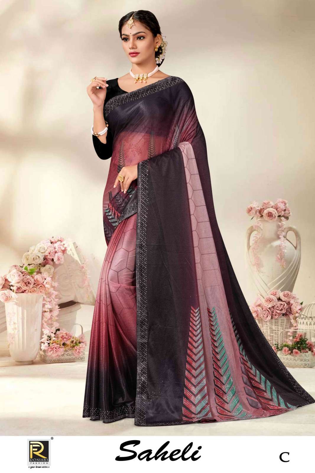 SAHELI  BY RONISHA SAREE IMPORTED LYCRA DIGITAL PRINT WITH SIROSKI DIAMOND SUPER HIT COLLECTION 