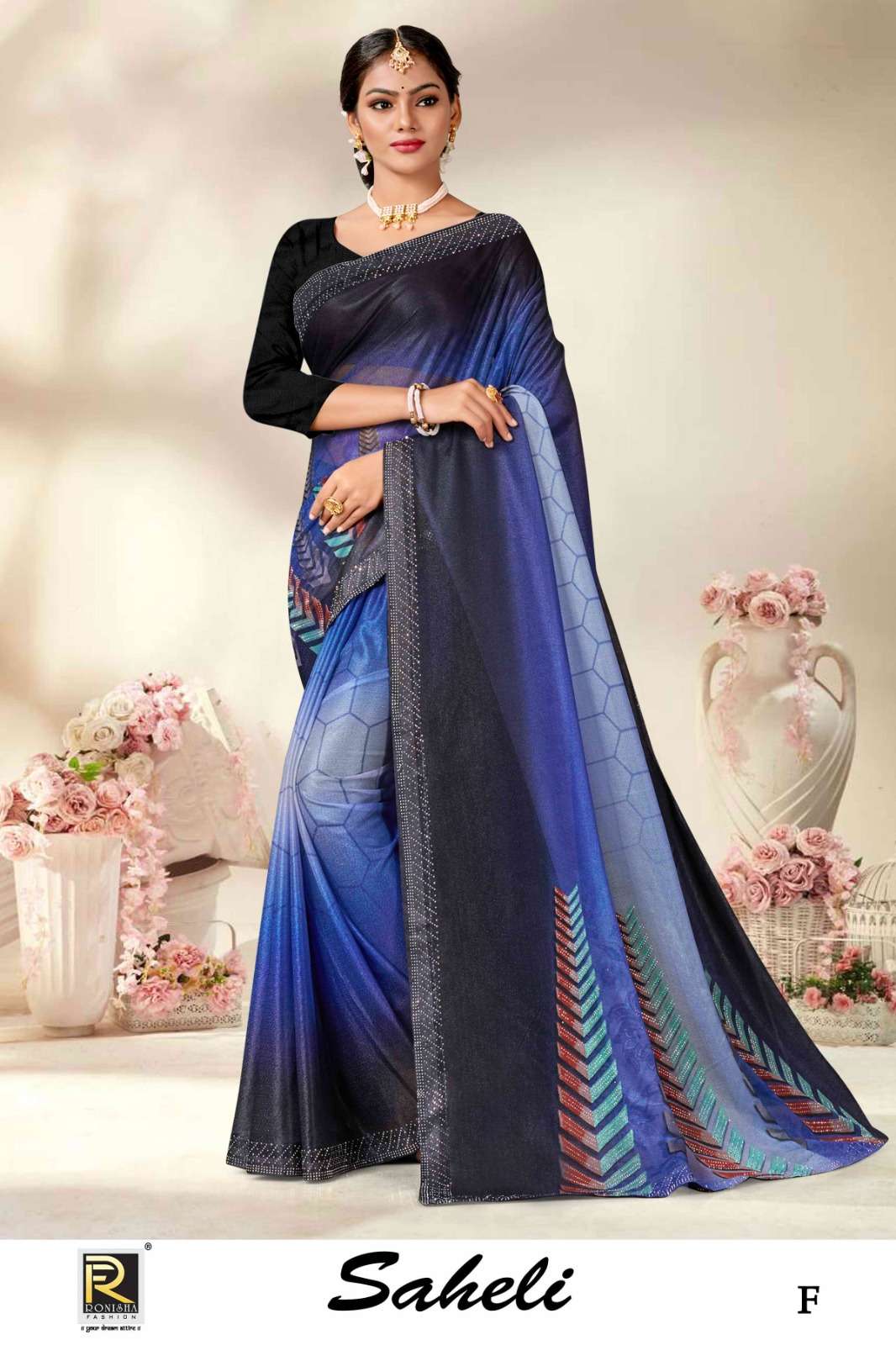 SAHELI  BY RONISHA SAREE IMPORTED LYCRA DIGITAL PRINT WITH SIROSKI DIAMOND SUPER HIT COLLECTION 