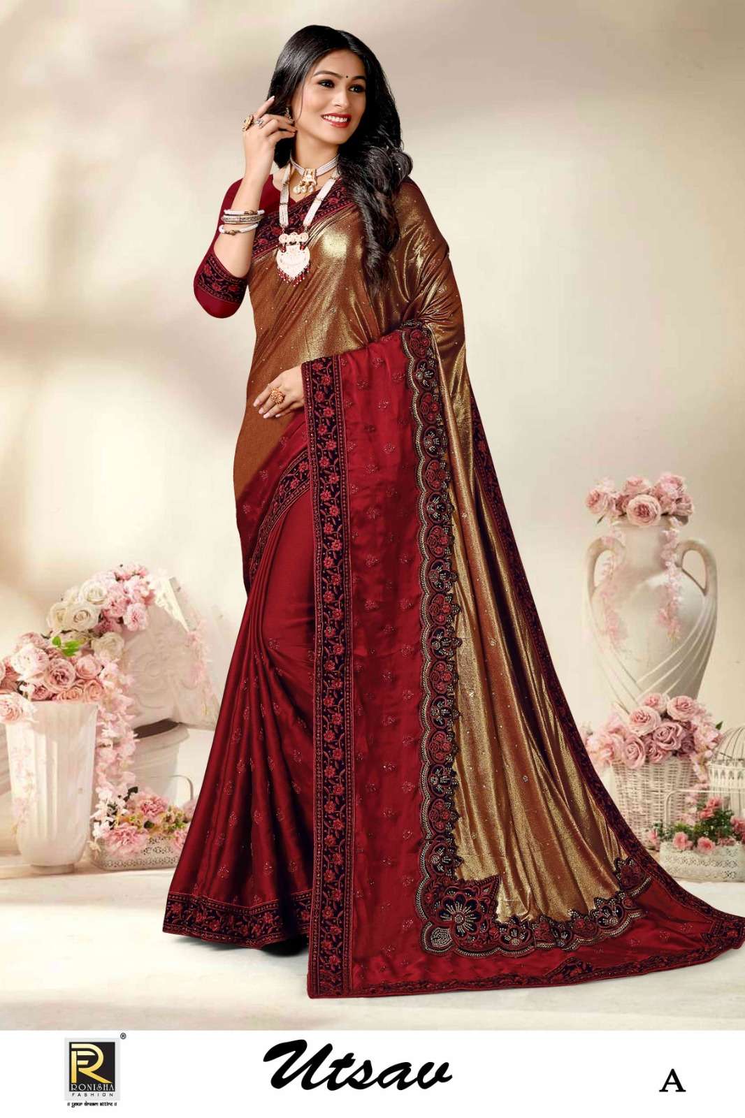 USTAV  BY RONISHA SAREE IMPORTED LYCRA FABRICS FANCY STONE AND EMBROIDERY WORK SUPER HIT COLLECTION 