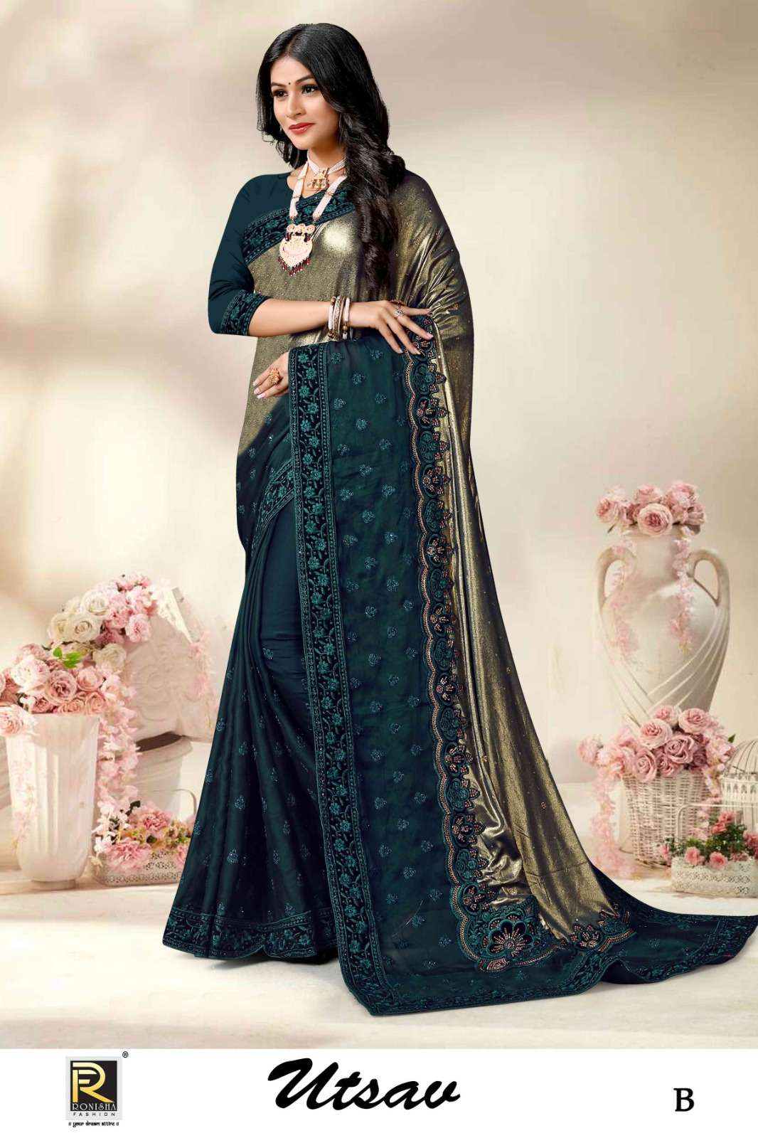 USTAV  BY RONISHA SAREE IMPORTED LYCRA FABRICS FANCY STONE AND EMBROIDERY WORK SUPER HIT COLLECTION 