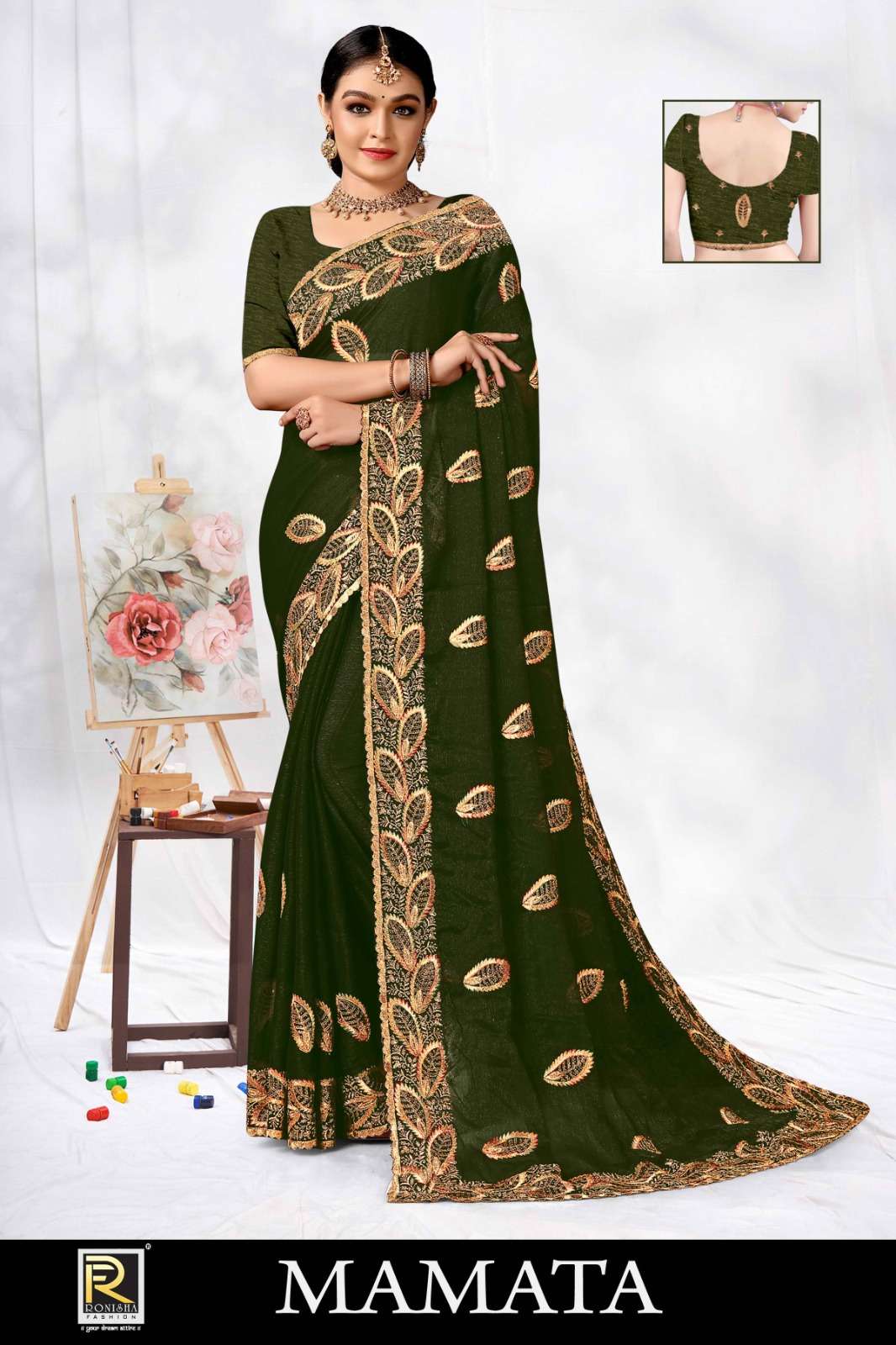 MAMTA BY RONISHA SAREE FANCY FABRICS SELF PETTERN WITH SIROSKI DIAMOND AND EMBROIDERY  WORK SUPER HIT