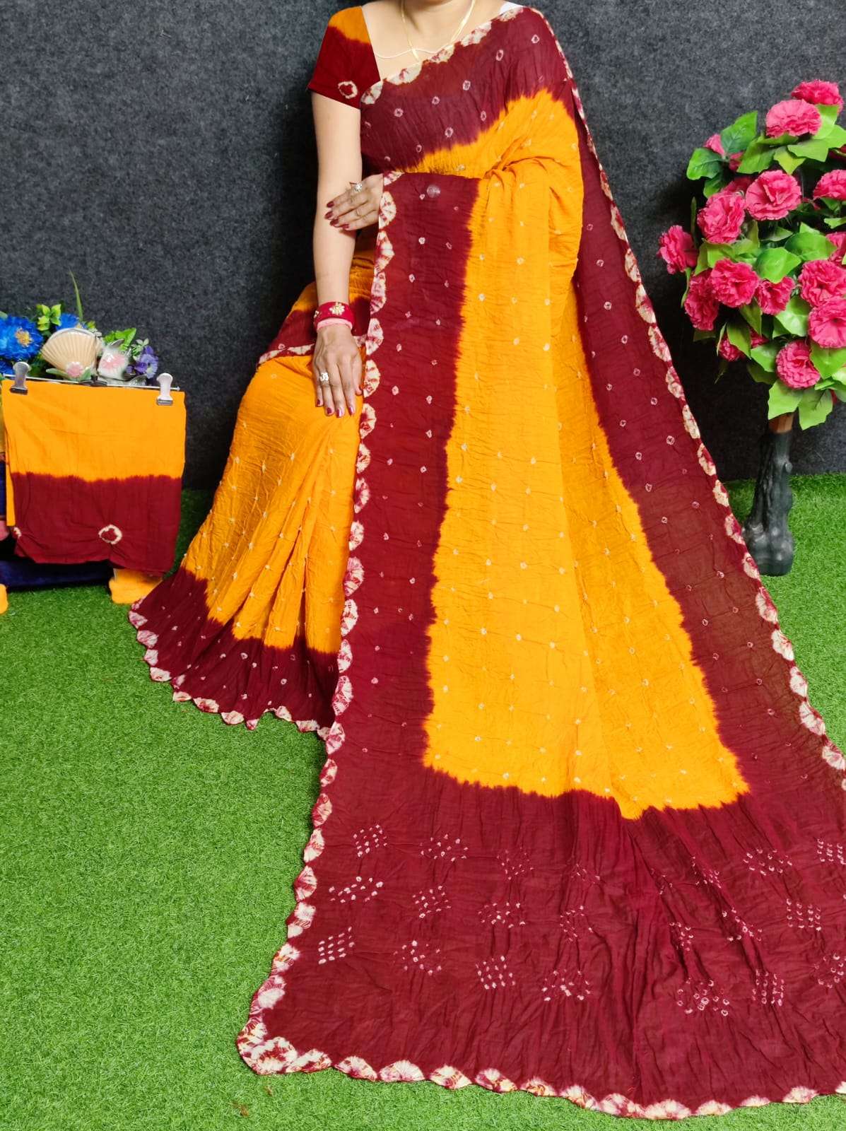 Shop Online Foil Print Art Silk Maroon Contemporary Style Saree : 230657 -