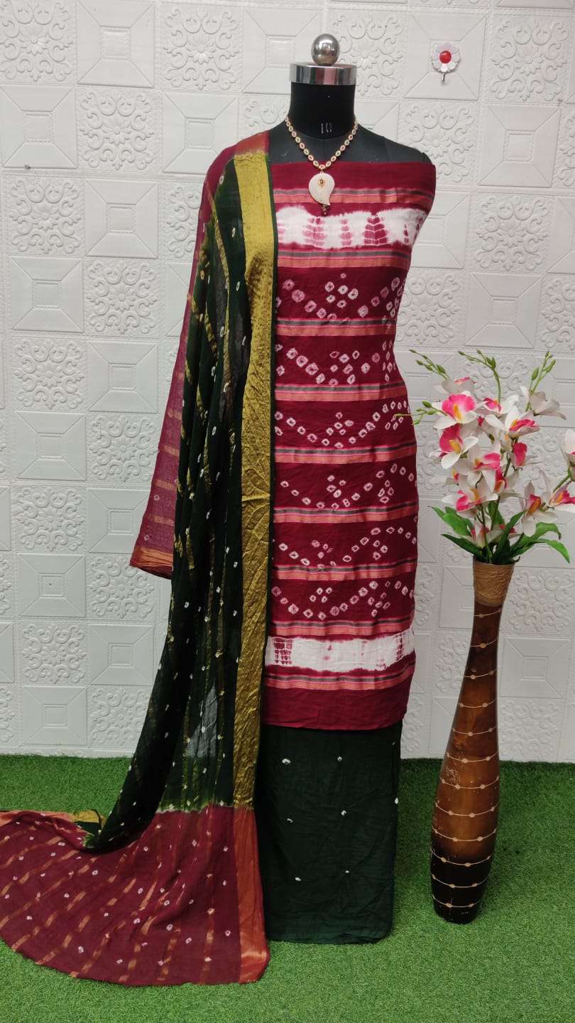 3pc Black red handwoven cotton double ikat sambalpuri dress material –  GoCoop