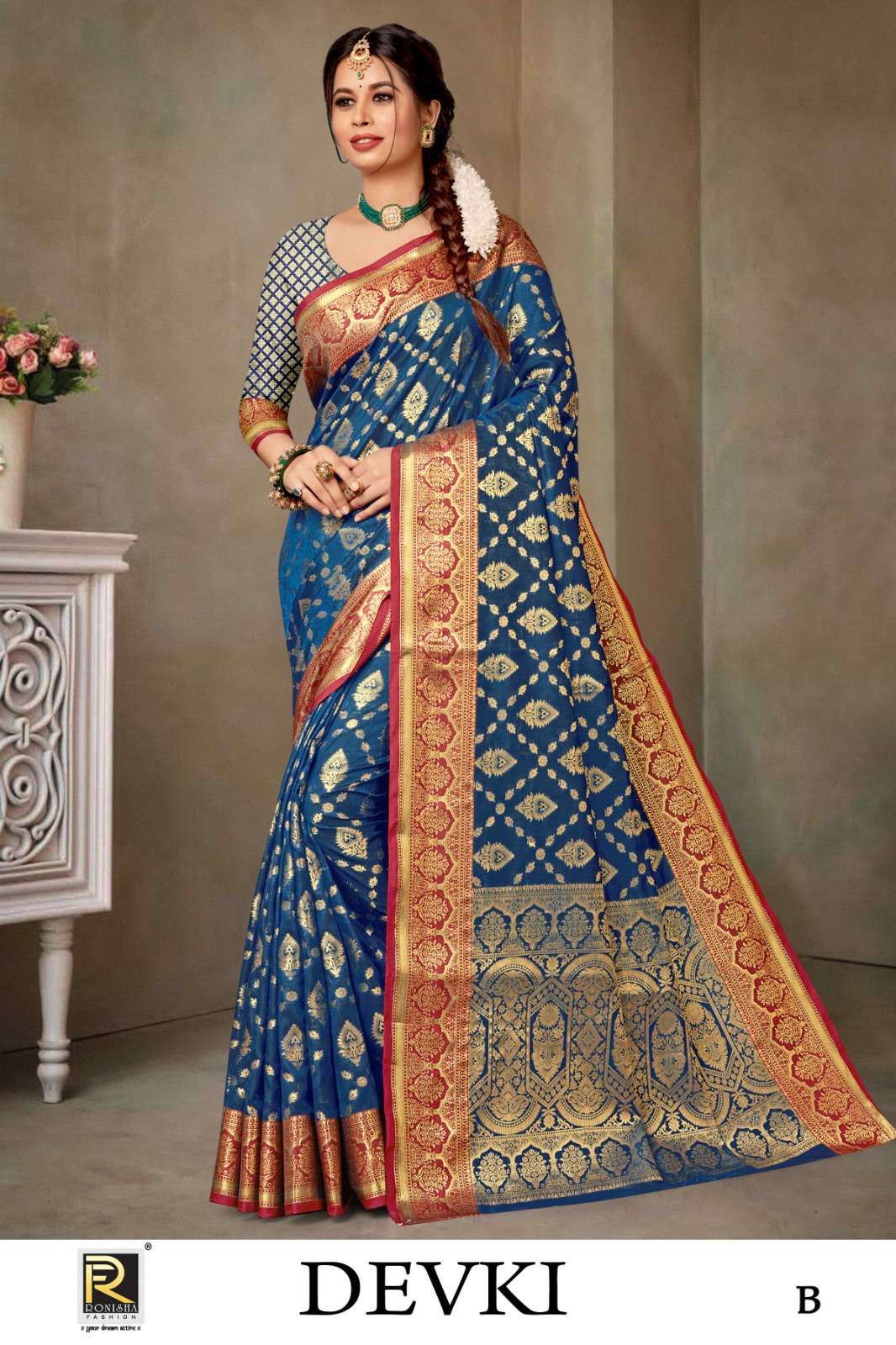 Buy Blue Magenta Banarasi Premium Silk Saree Online- IRAAH