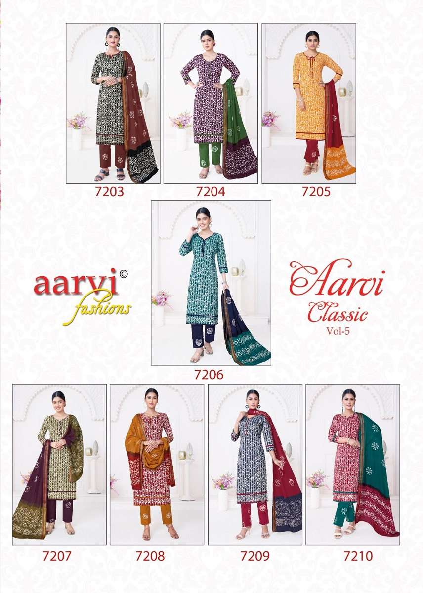 Aarvi Fashion Classic Vol-5 – Kurti Pant With Dupatta -Wholesale Catalog