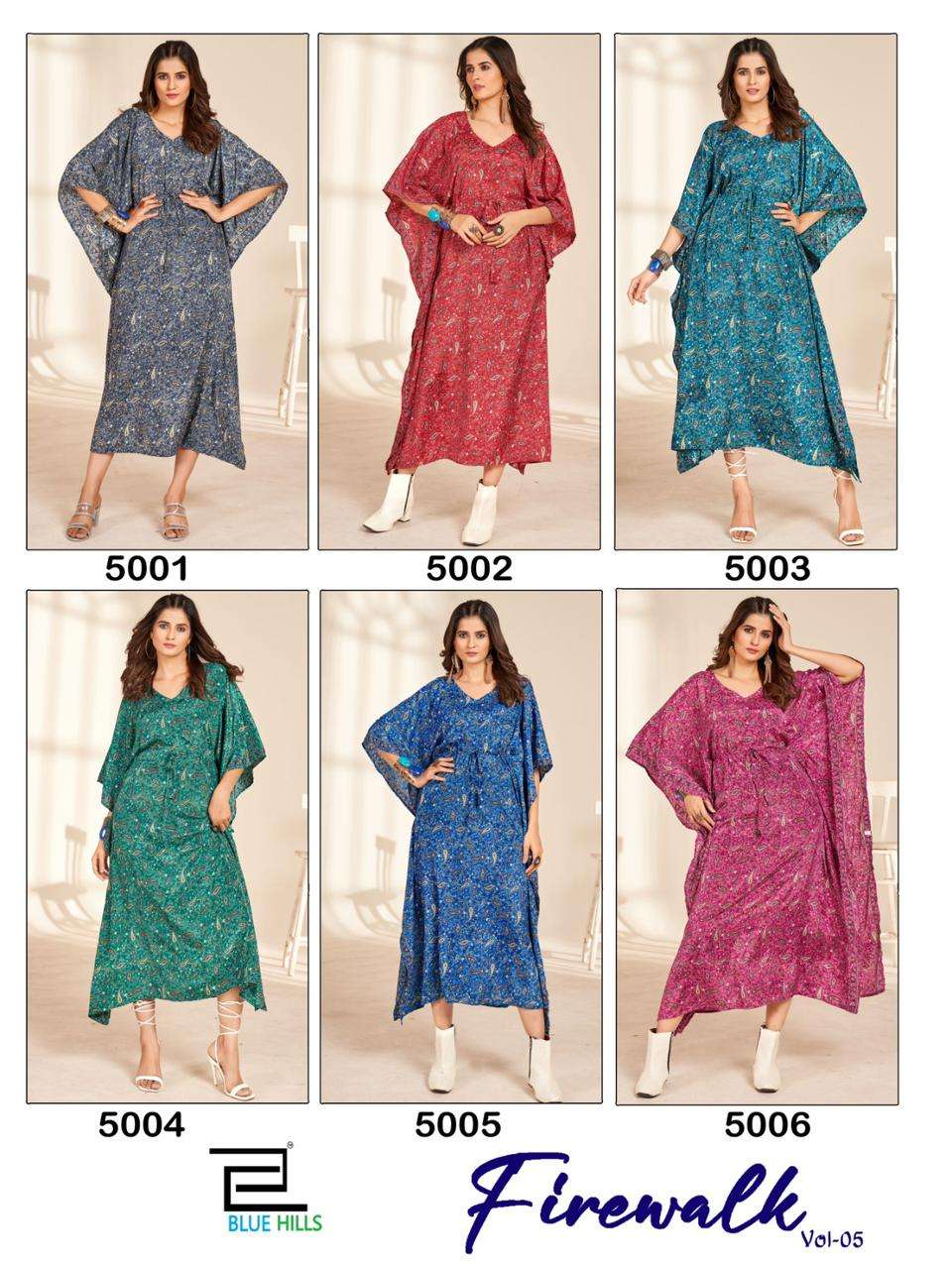 Blue Hills Fire Walk Vol 5 Kaftan Kurti Wholesale catalog