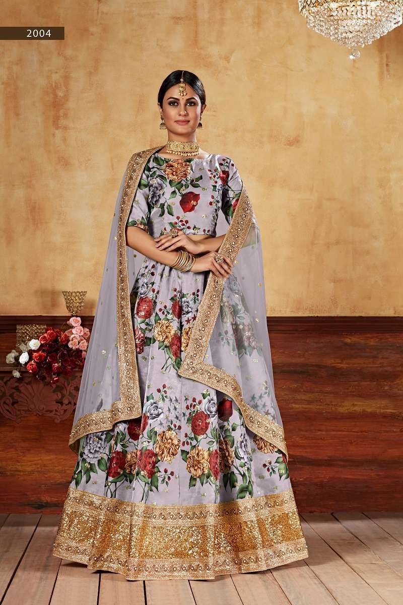 LISHVAA VOL-1 GREY WEDDING SEASON SPECIAL FLOWER PRINTED LEHNAGA CHOLI Wholesale catalog