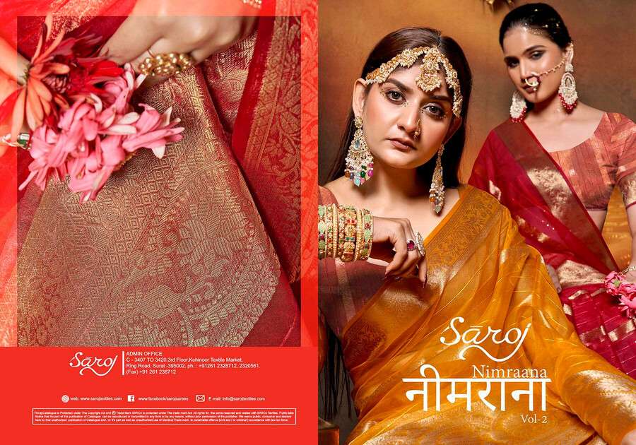  Saroj Nimarrana Vol - 2 Organza silk saree   Saree Wholesale catalog  