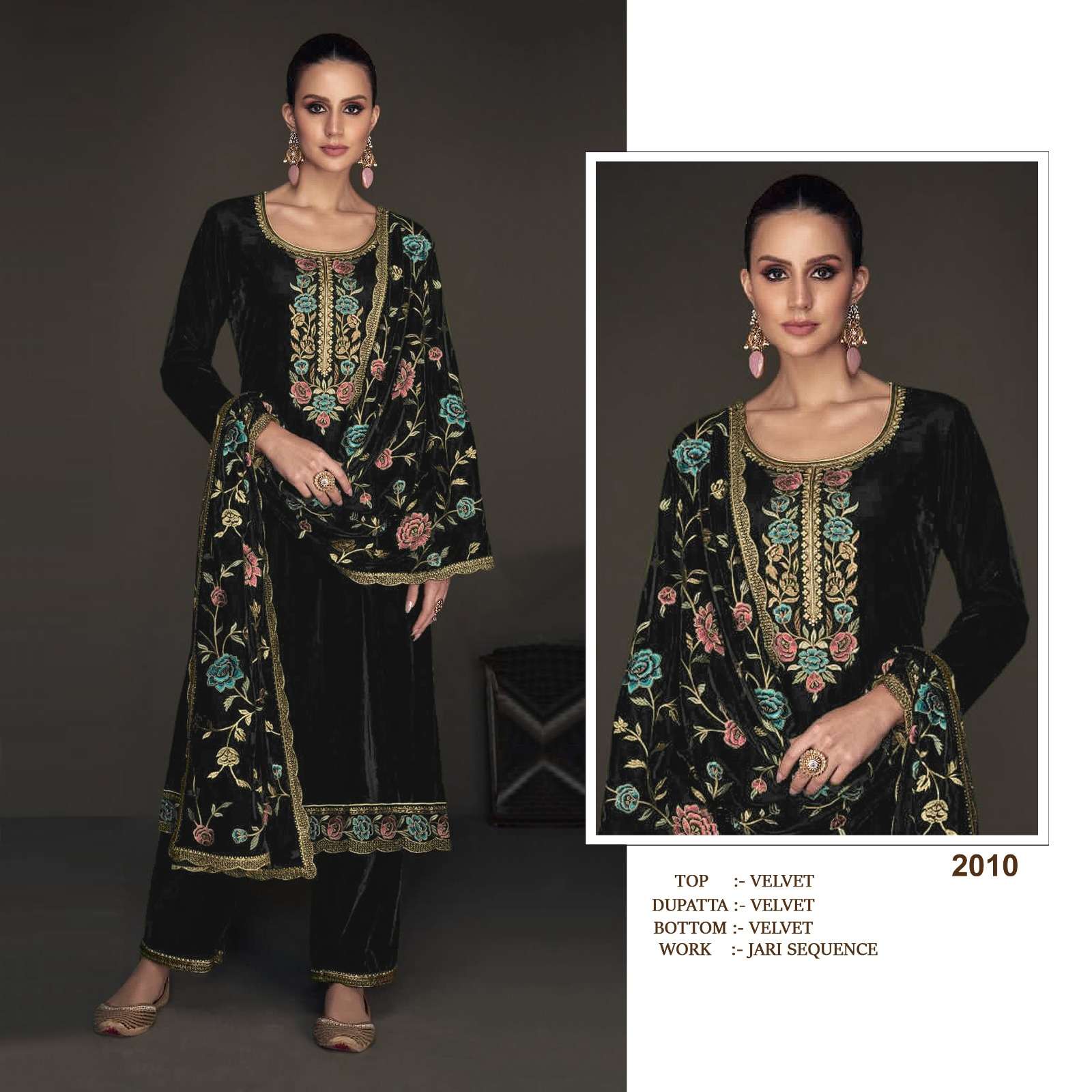 2010 Pure Viscose Velvet Embroidered Salawar Kameez Wholesale catalog
