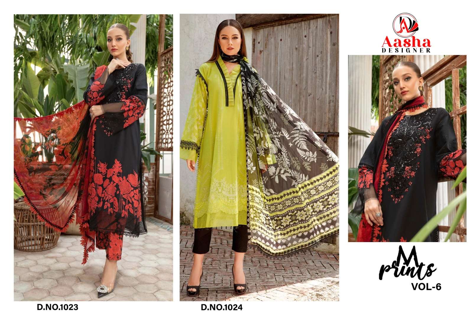 Aasha M Print Vol 6 Cotton Dupatta Pakistani Suits Wholesale catalog