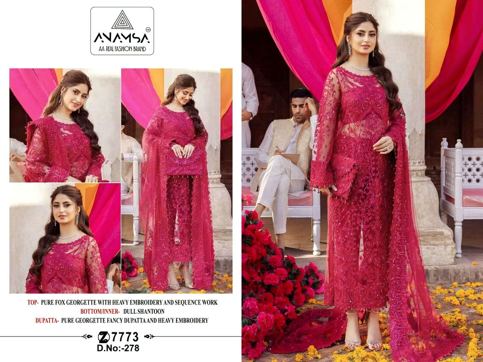 Anamsa 278 Foux Georgette Pakistani suits Wholesale catalog