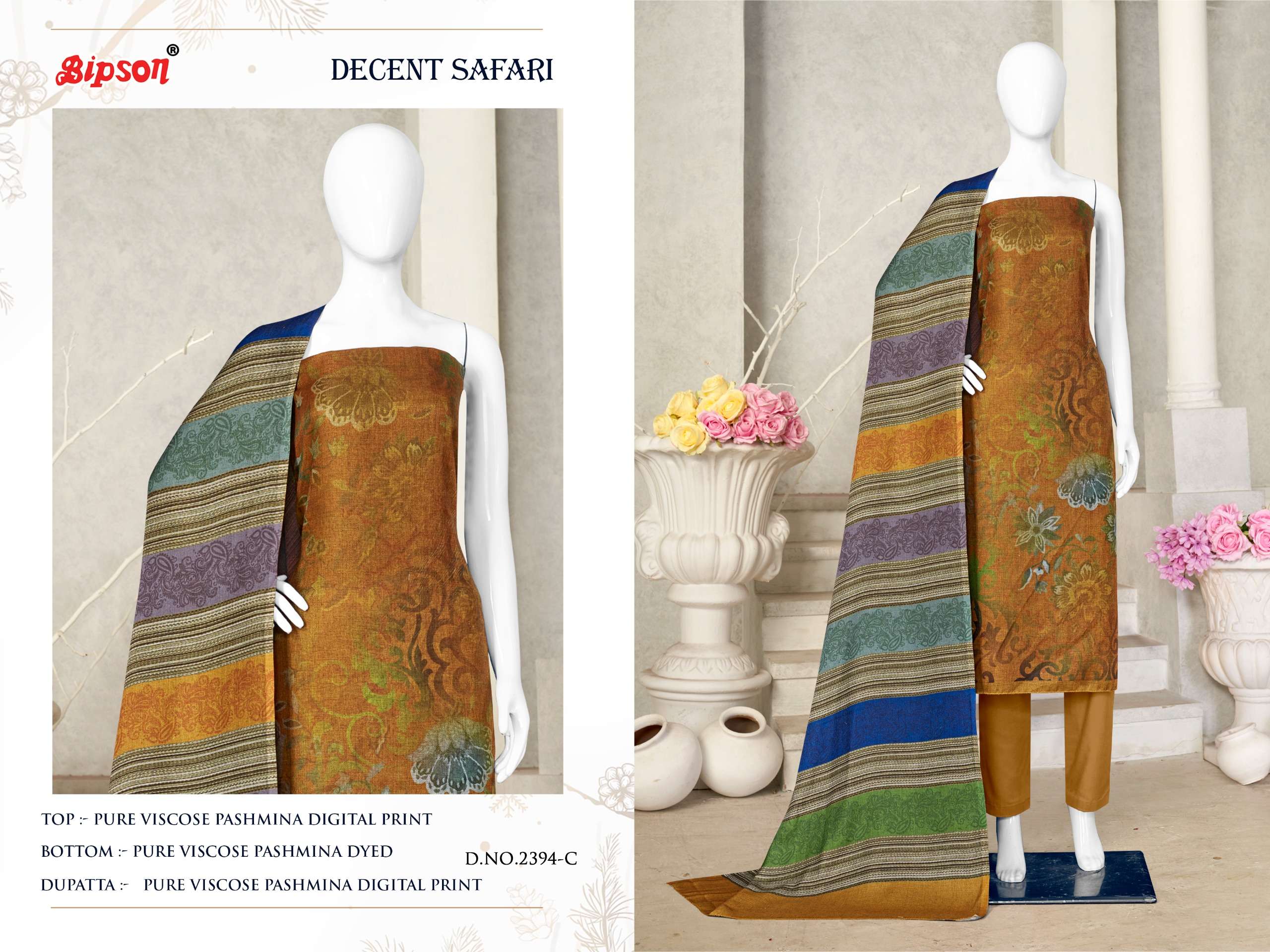 Bipson Decent Safari 2394 Viscose Digital Printed Dress Material Wholesale catalog