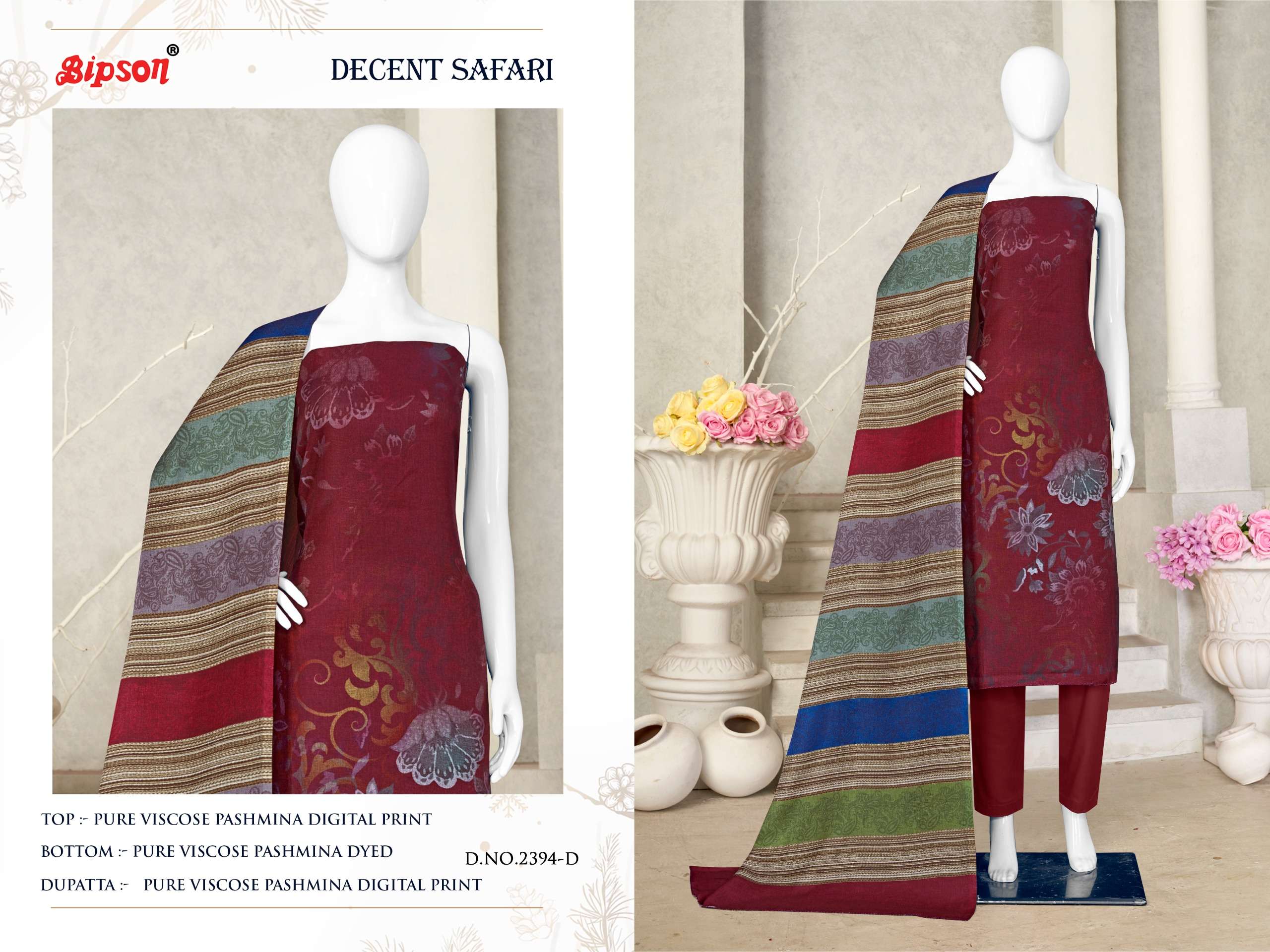 Bipson Decent Safari 2394 Viscose Digital Printed Dress Material Wholesale catalog
