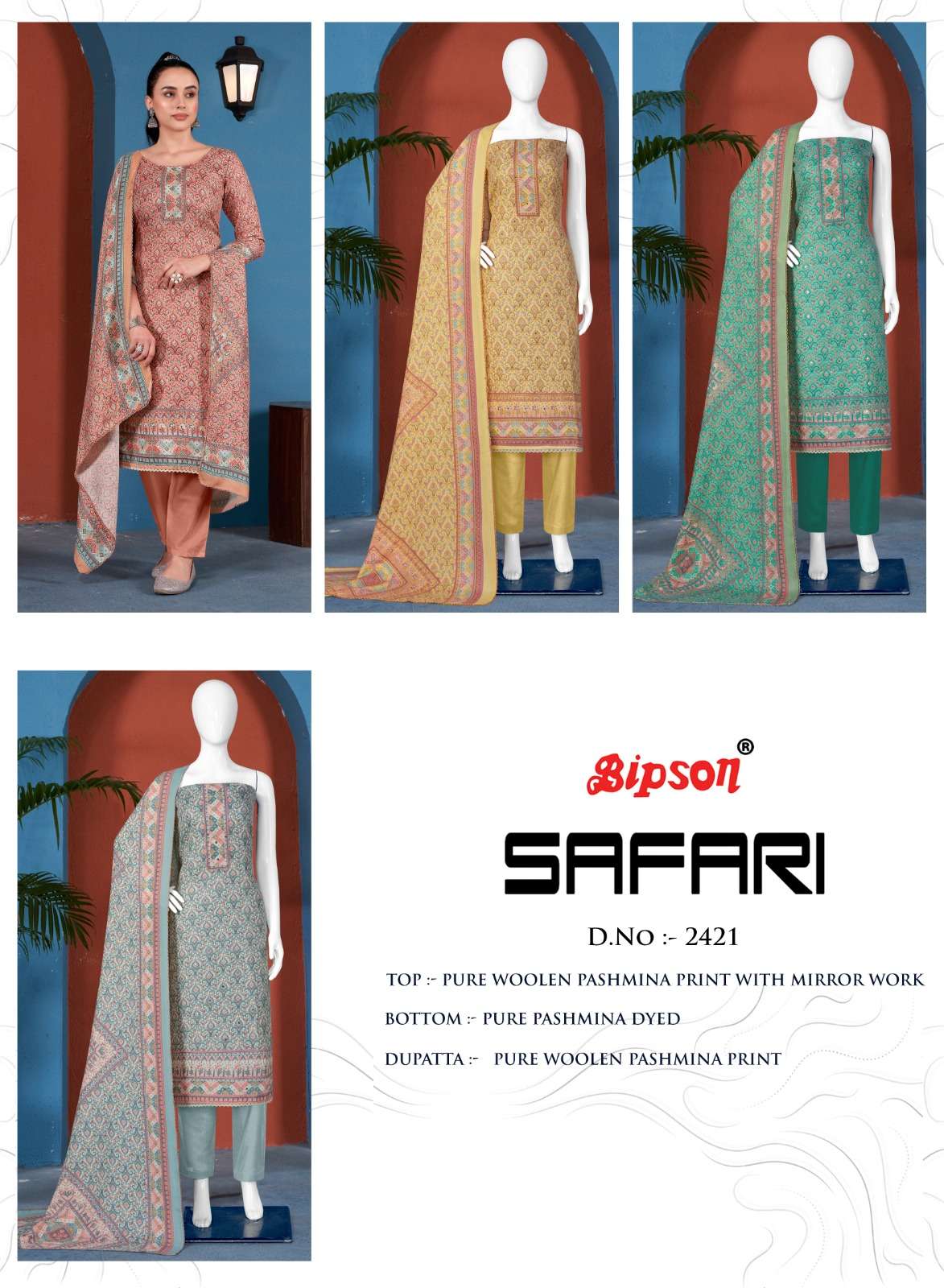 Bipson Safari 2421 Wool Pashmina Dress Material Wholesale catalog