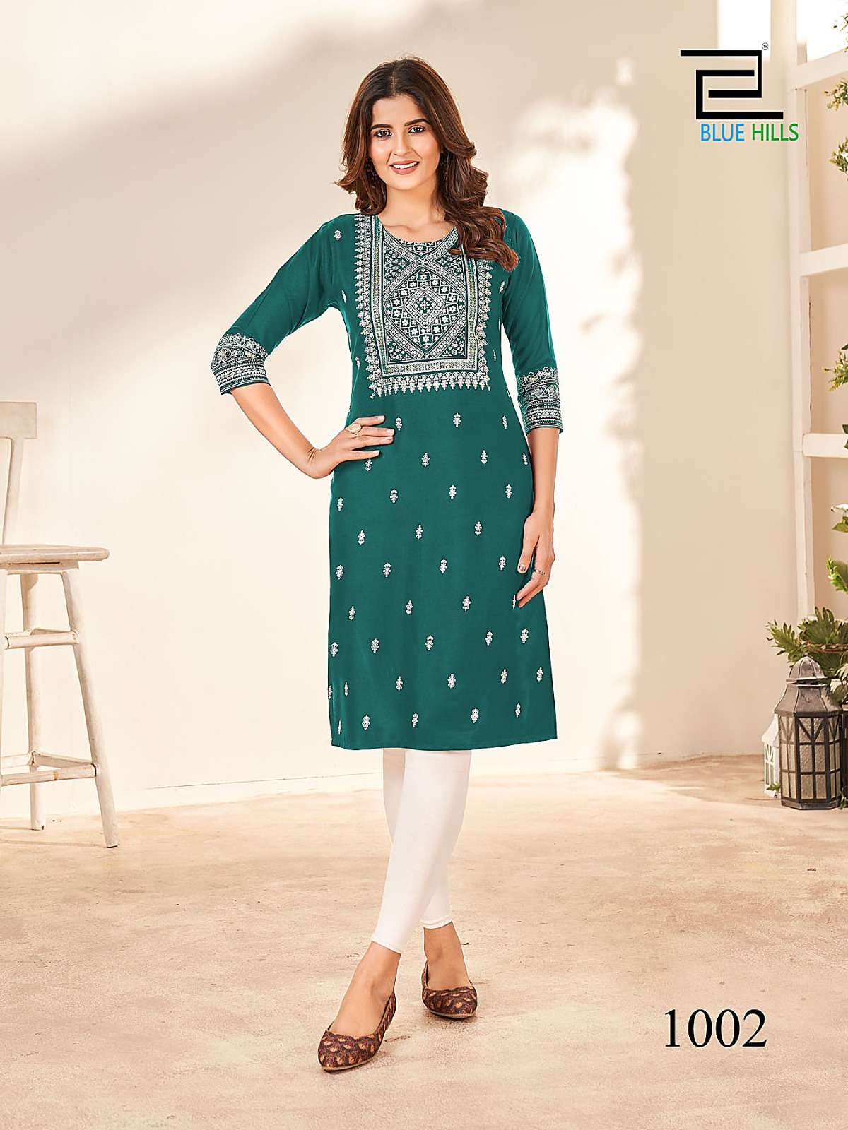 Blue Hills Peacock Rayon Foil Printed Kurti Wholesale catalog