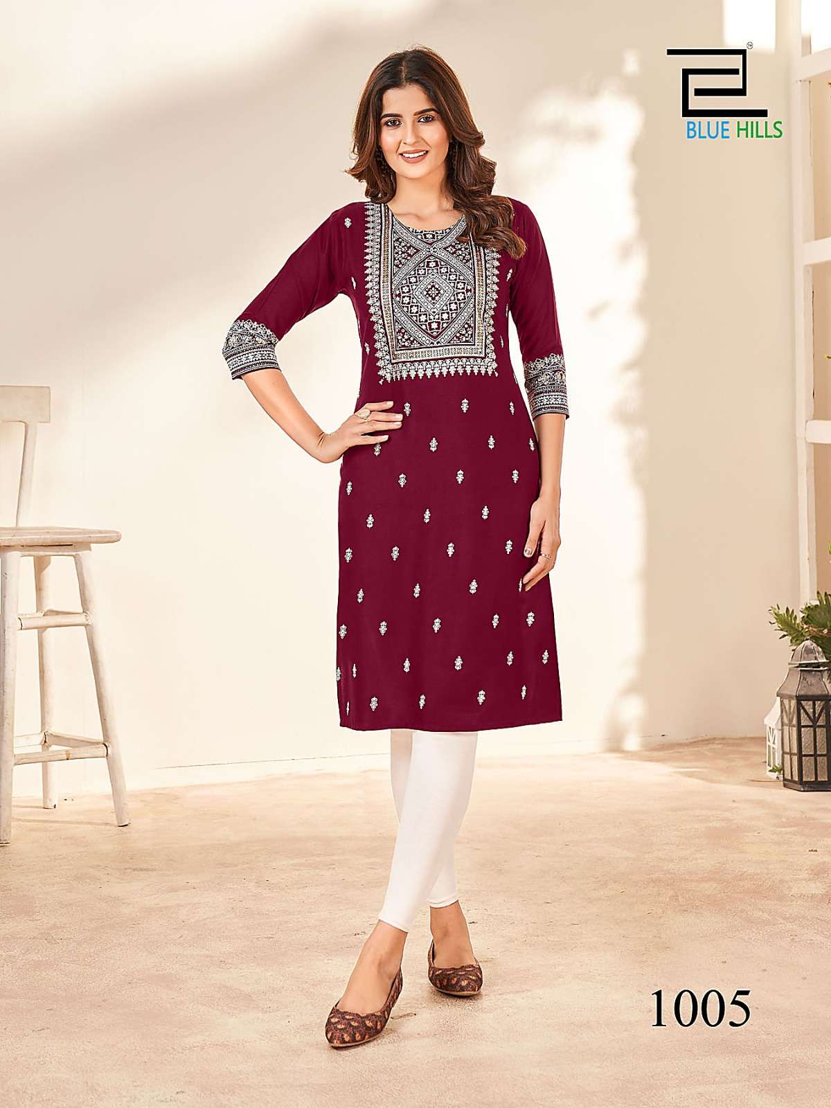 Blue Hills Peacock Rayon Foil Printed Kurti Wholesale catalog