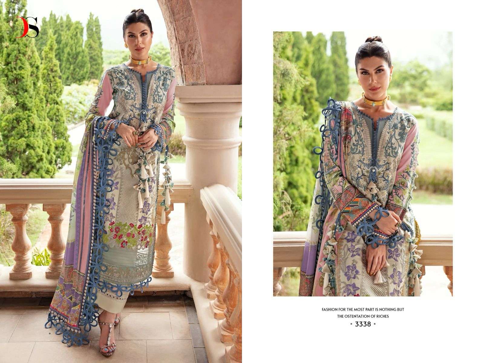 Deepsy Firdous Queens Court 5 Cotton Dupatta Pakistani Suits Wholesale catalog