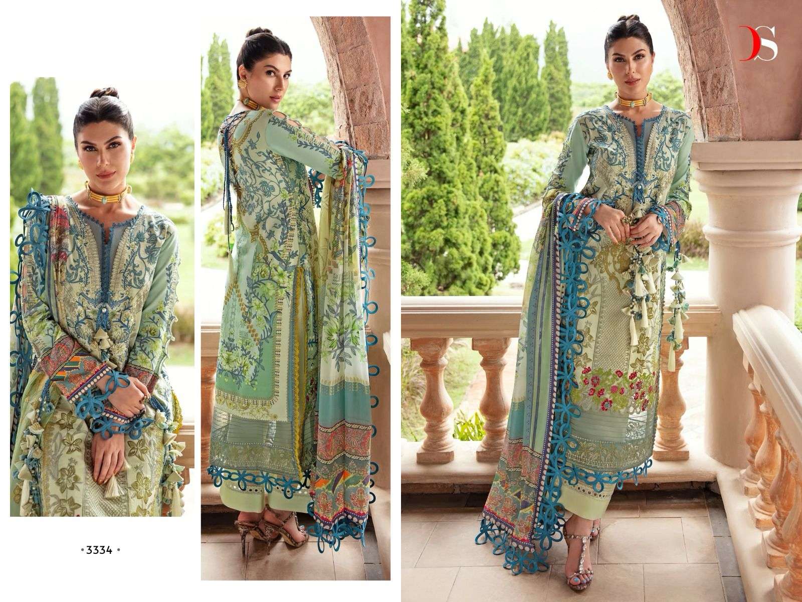 Deepsy Firdous Queens Court 5 Cotton Dupatta Pakistani Suits Wholesale catalog
