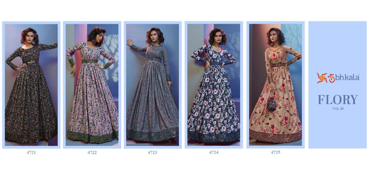 FLORY VOL. 19 Printed Long Anarkali Gown Kurti Wholesale catalog