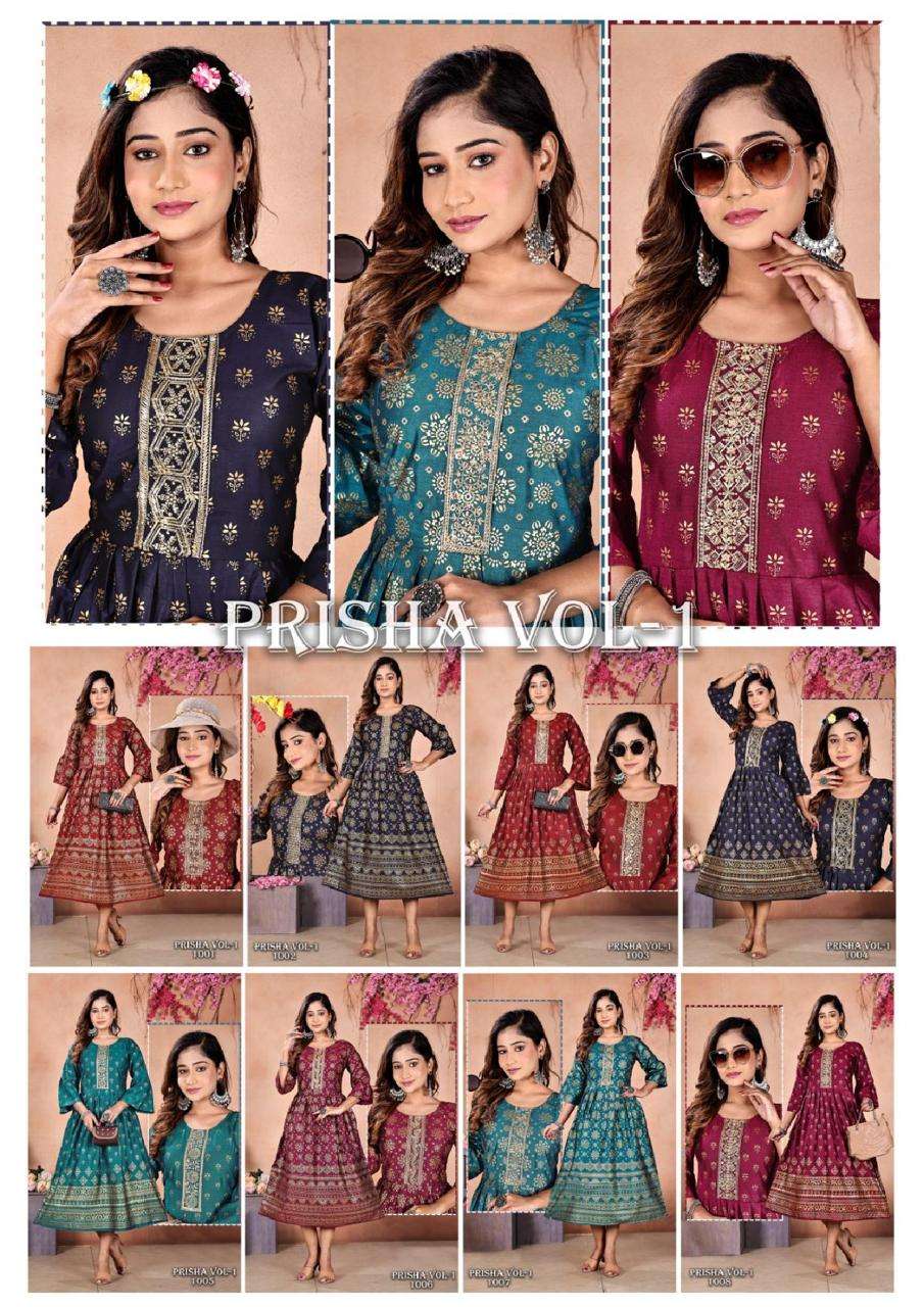 FT PRISHA VOL.1 GOLD PRINT GHERA Kurti Wholesale catalog