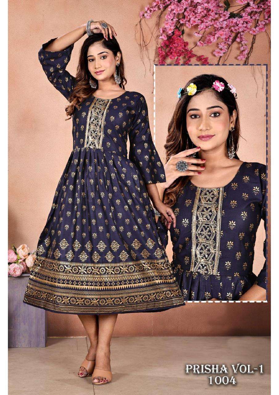 FT PRISHA VOL.1 GOLD PRINT GHERA Kurti Wholesale catalog