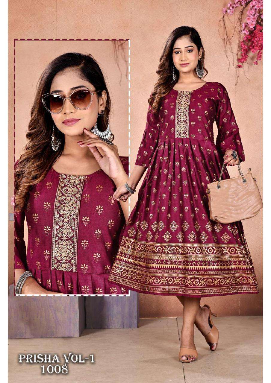 FT PRISHA VOL.1 GOLD PRINT GHERA Kurti Wholesale catalog