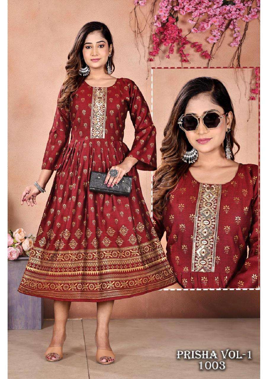 FT PRISHA VOL.1 GOLD PRINT GHERA Kurti Wholesale catalog