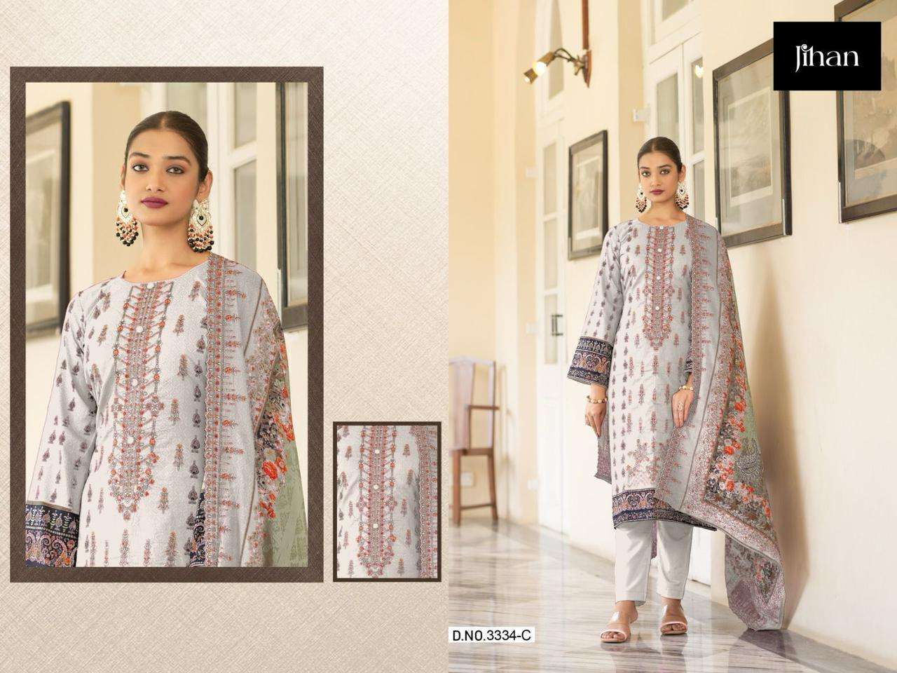 Jihan Bin Saeed 3334 Pure Lawn Printed Pakistani Suits Wholesale catalog