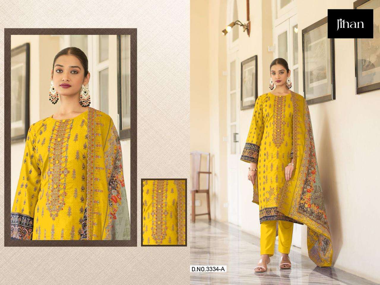 Jihan Bin Saeed 3334 Pure Lawn Printed Pakistani Suits Wholesale catalog