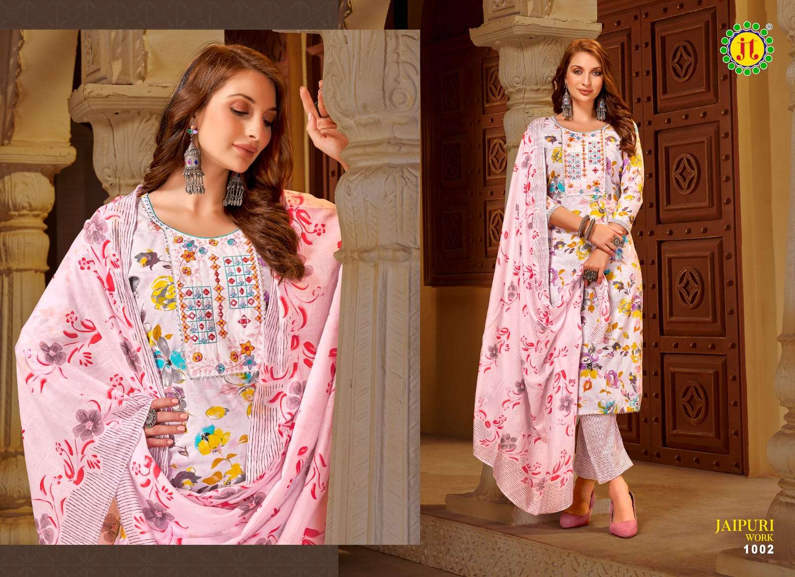 Jt Jaipuri Work Rayon Embroidery Dress Material Wholesale catalog