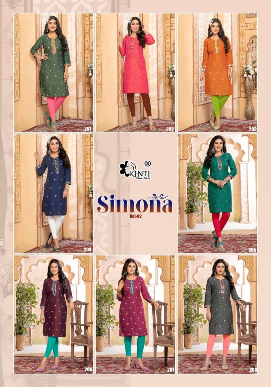 Kinti Simona Vol 2 Rayon Embroidery Kurti Wholesale catalog