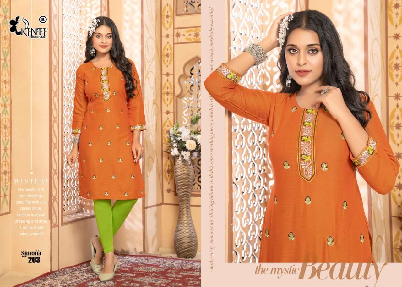 Kinti Simona Vol 2 Rayon Embroidery Kurti Wholesale catalog