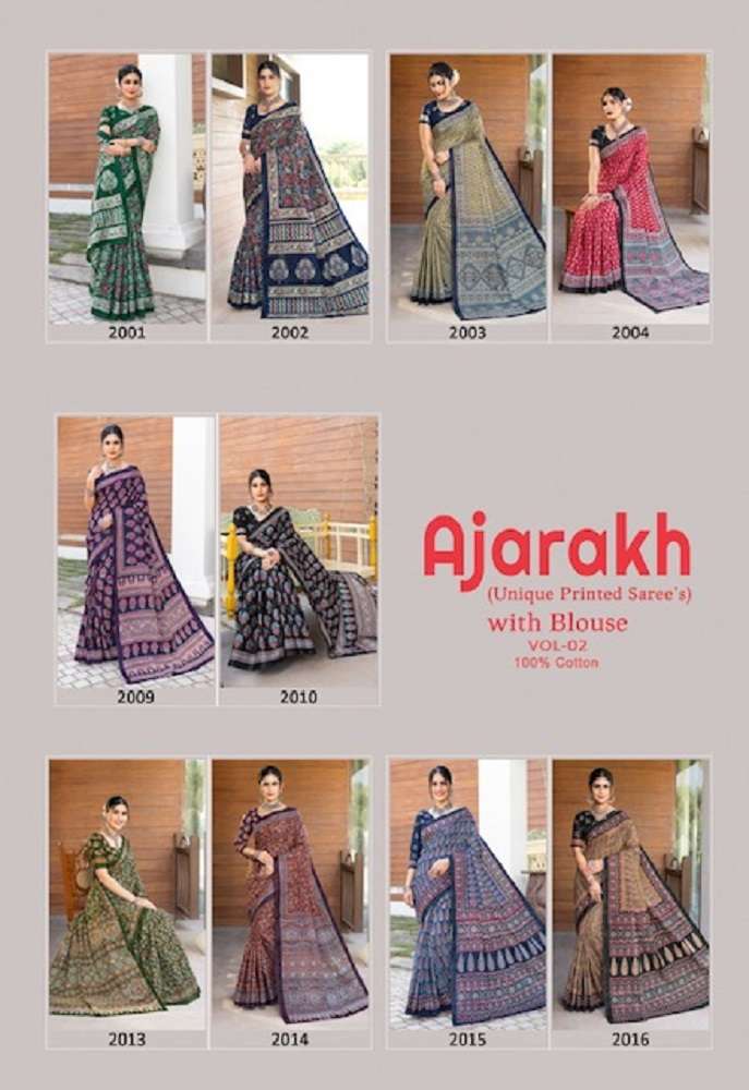 Lakhani Ajarakh Vol-2 – Cotton Saree -Wholesale Catalog 